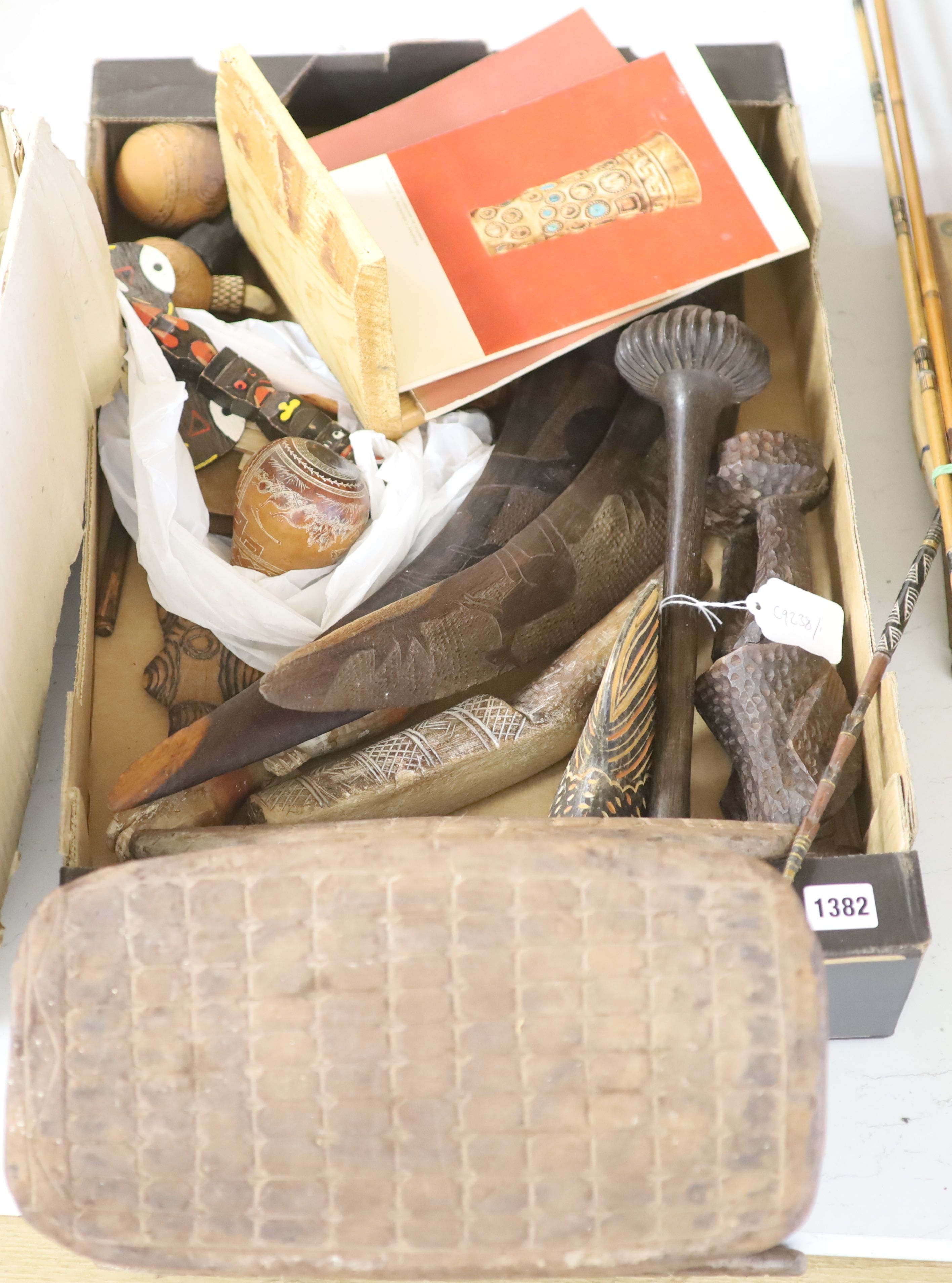 A mixed collection ethnographica to include Fijian throwing club